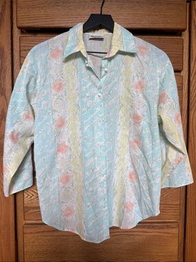 Vintage Rhapsody Pastel Blouse with Coral Detail